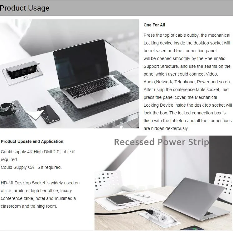 New Design Conference Table Mount Recessed Type EU Standard Floor Build in USB a+C Charge Port Pop up Desktop Power Socket