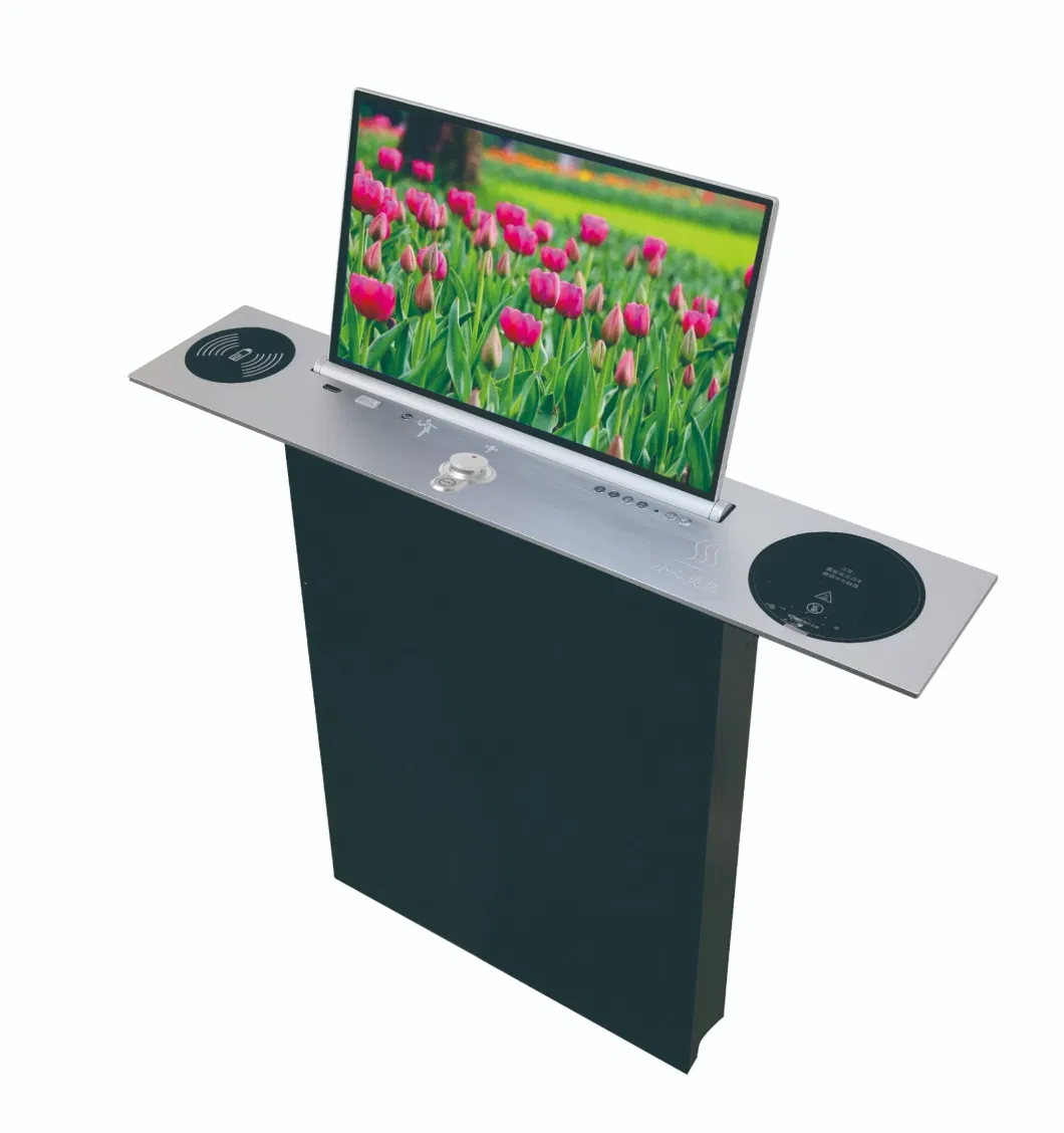 18.5 Inch Motorized Retractable Monitor Lift Audio Conference System Desktop Motorized Vertical LCD Monitor Lift for Conference Table