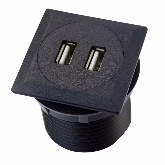 EU Pop up Electrical Desktop Round Recessed Mounted Power Socket 2 Way Dual Port USB Charger for Furniture